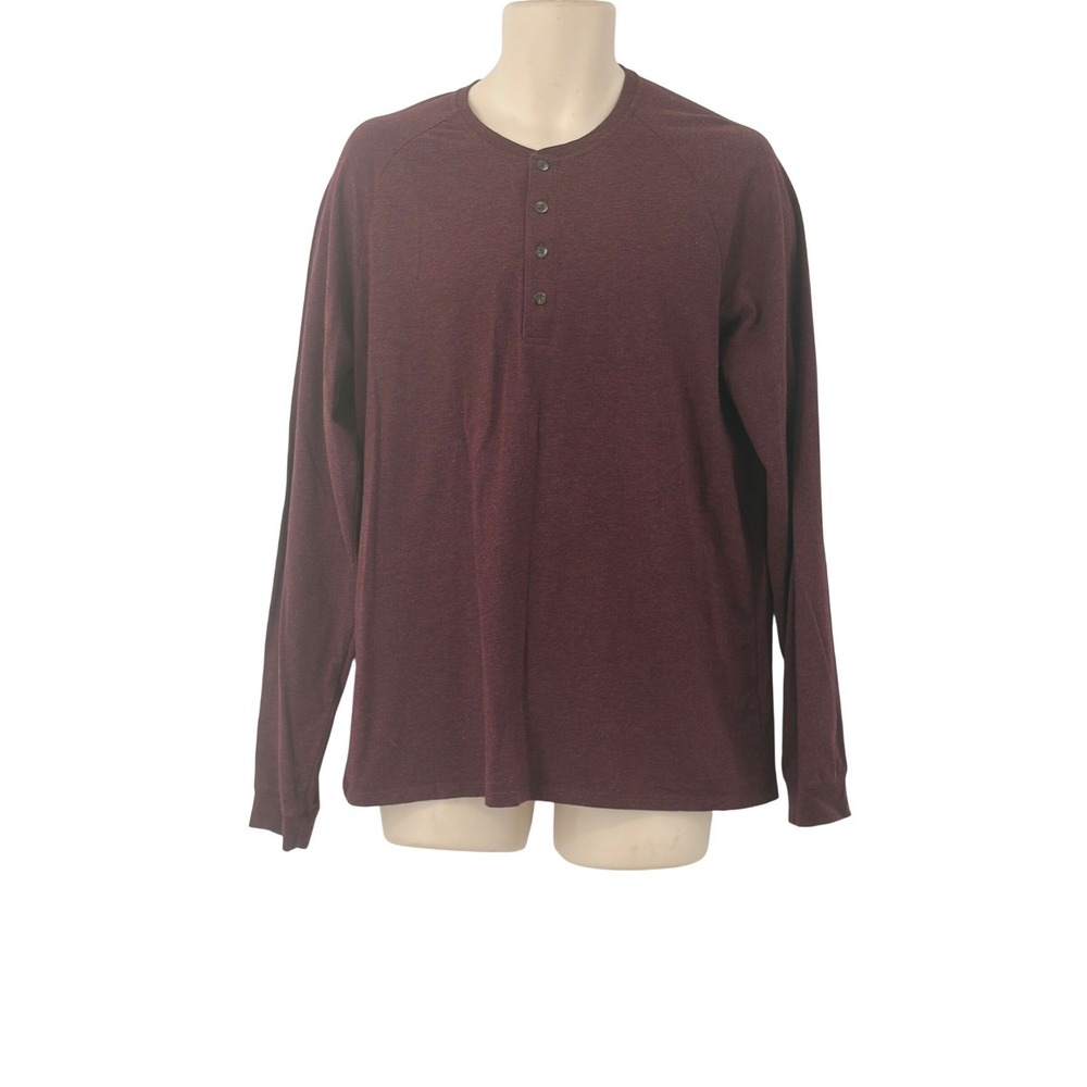 LL Bean Men's Henley Shirt Long Sleeve Slightly Fitted Burgundy Supima Cotton L